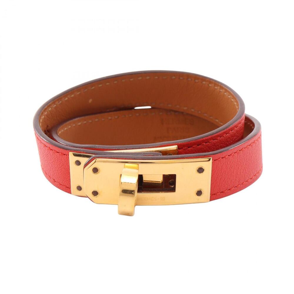 HERMES Red Leather Charm Bracelet